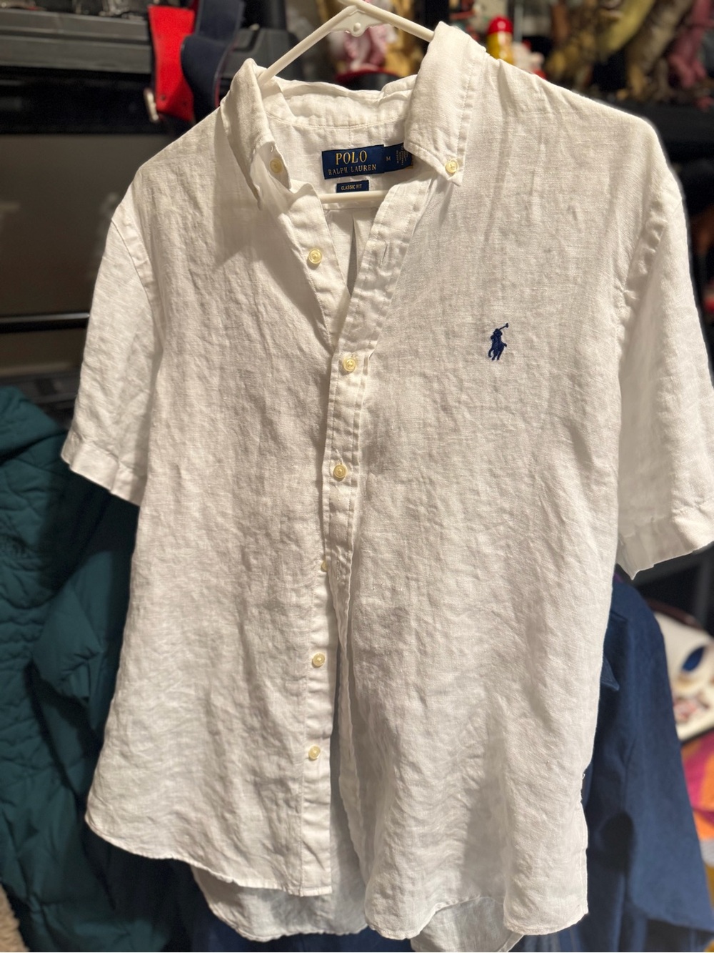 Ralph Lauren White Short-Sleeve Button-Down Shirt with Navy Pony